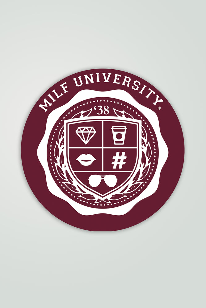Maroon MILF University Crest Sticker